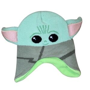 Star Wars Baby Yoda Grogu Fleece Lined Kids Beanie Green Ear Flap Hat